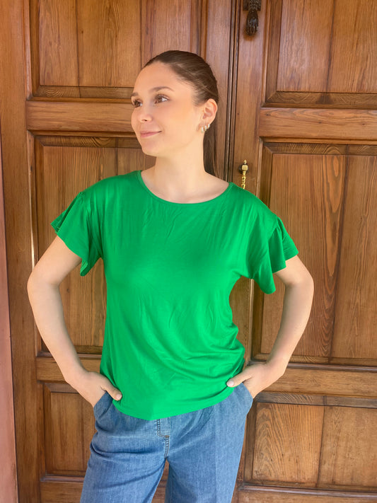 T-shirt manica Rouches Verde