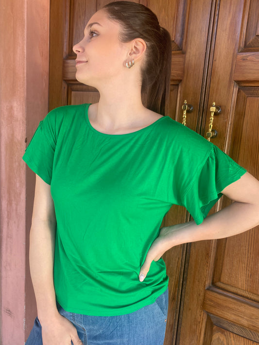 T-shirt manica Rouches Verde