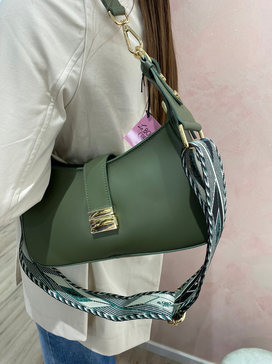 Borsa Hobo Verde Militare con Tracolla Jacquard