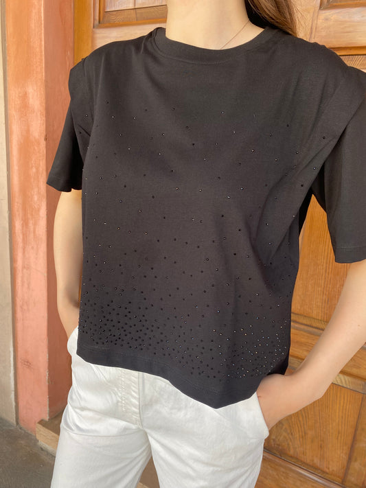 T-Shirt Strass Nero