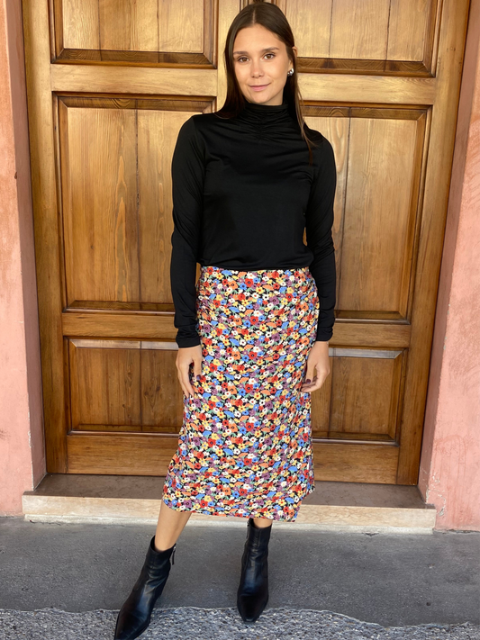 Gonna Longuette Fiori con Drappeggio e Spacco – Compania Fantastica