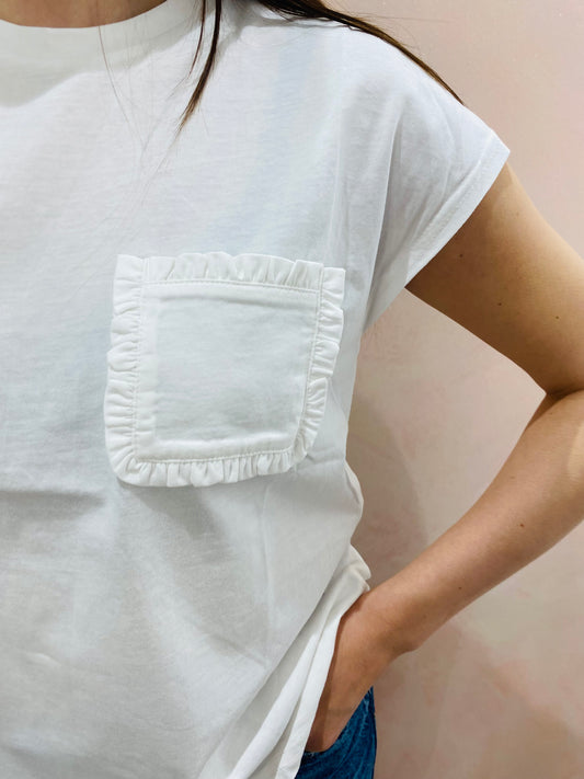 T-Shirt Bianca Mezza Manica con Taschino Rouches – Compania Fantastica