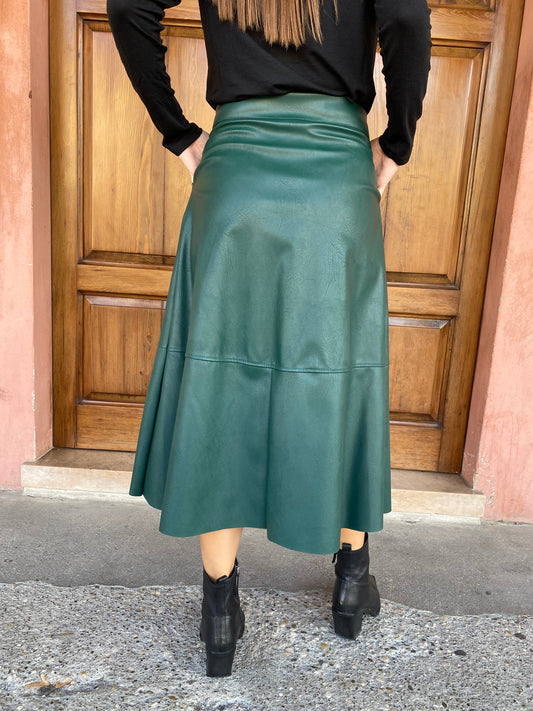 Gonna Midi Ecopelle Verde