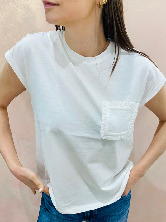 T-Shirt Bianca Mezza Manica con Taschino Rouches – Compania Fantastica