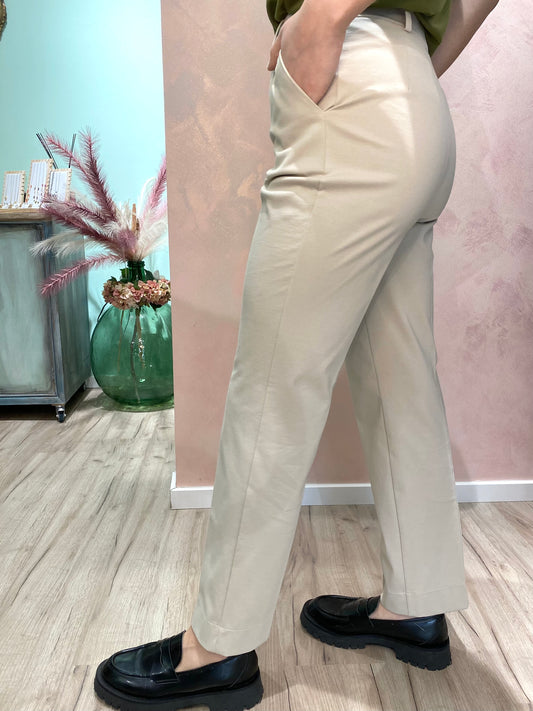 Pantalone dritto con tasche in Compact Light - Champignon