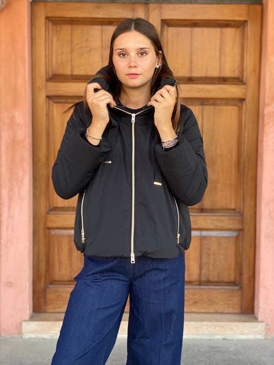 Piumerino - Giacca corta imbottita in lana con collo alto - Nero