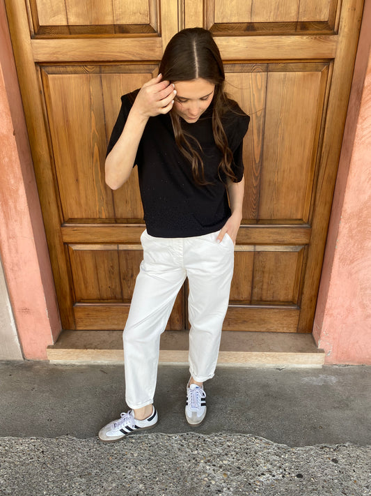 Jeans a carota con tasche in Light Denim - Bianco