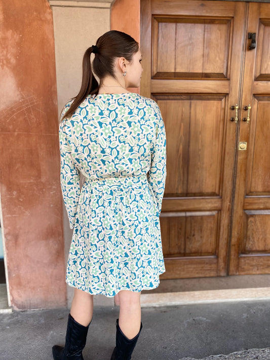 Abito svasato fiori Menta