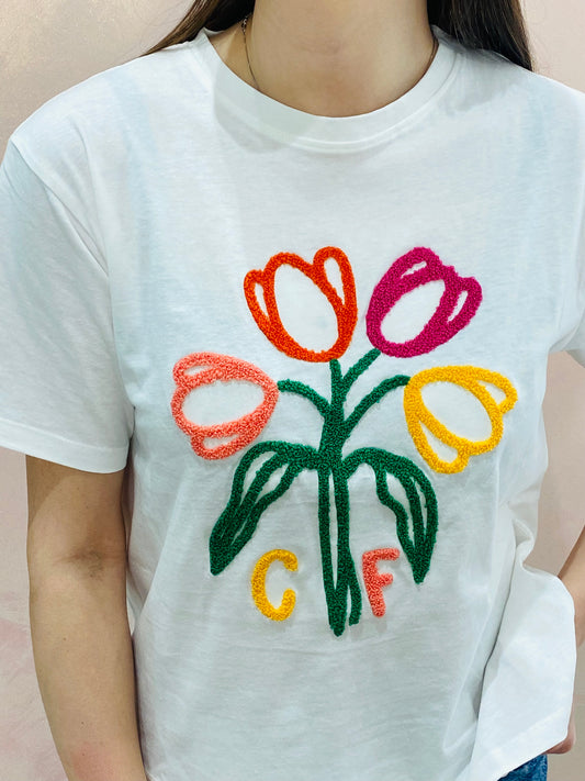 T-shirt ricamo tulipani