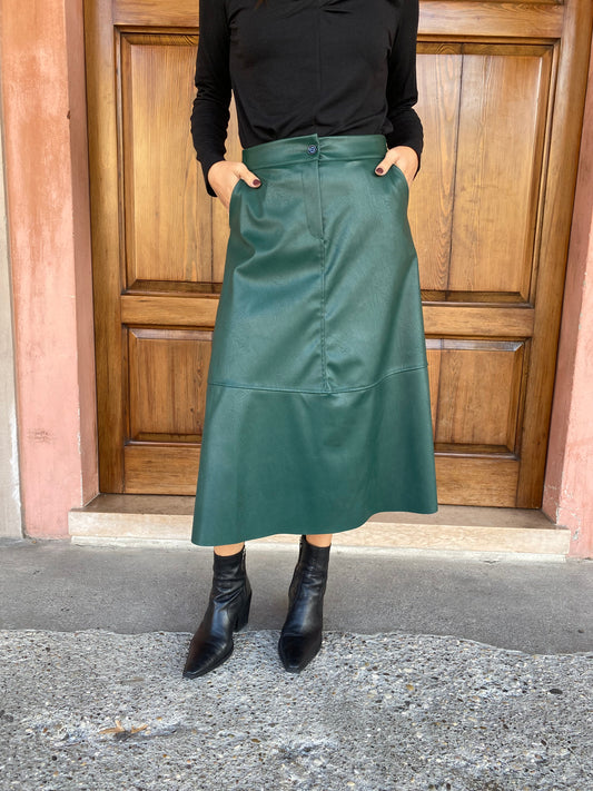 Gonna Midi Ecopelle Verde