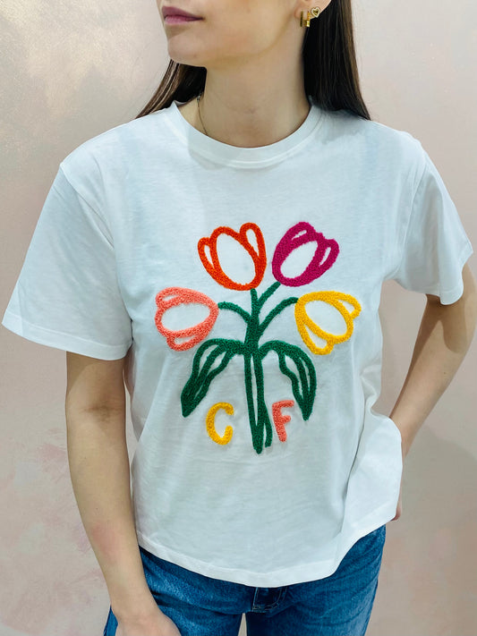 T-shirt ricamo tulipani