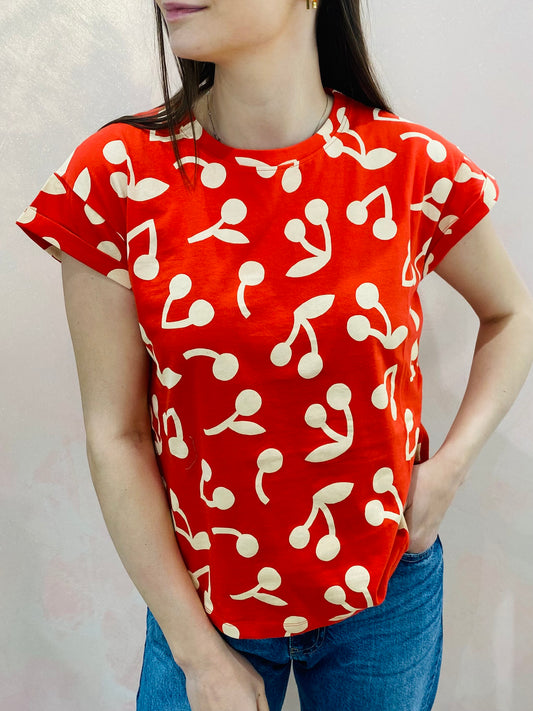 T-Shirt Stampa Ciliegie Box Fit Rossa – Compania Fantastica