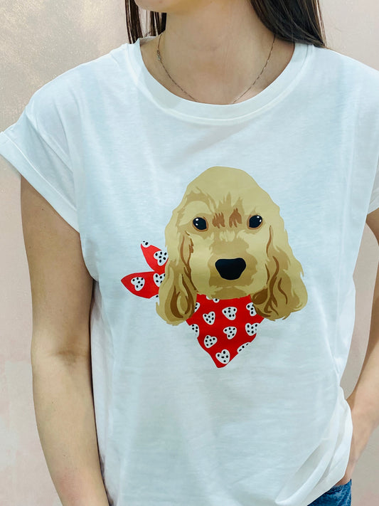 T-Shirt Stampa Cane con Bandana – Compania Fantastica