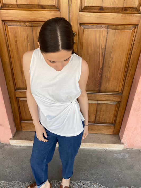 Top Canotta Nodo Laterale Bianco – Compania Fantastica Donna