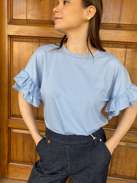 T-Shirt Donna Maniche Rouches Cotone Elasticizzato – Lokita