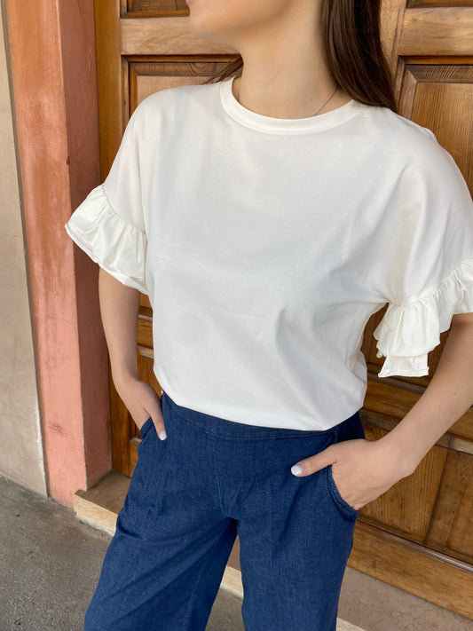 T-Shirt Donna Maniche Rouches Cotone Elasticizzato – Lokita