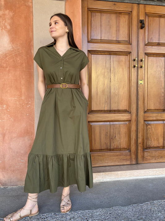 Abito Chemisier Lungo Verde Oliva