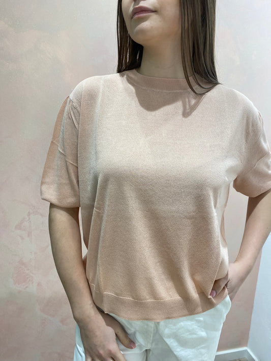 Maglia con manica a palloncino in Crêpe Cameo Rose