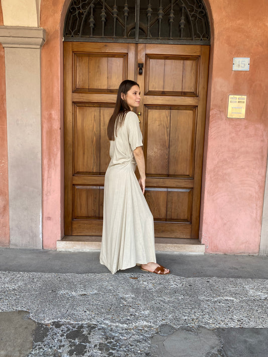 Abito Lungo Misto Lino Drappeggio – Lokita