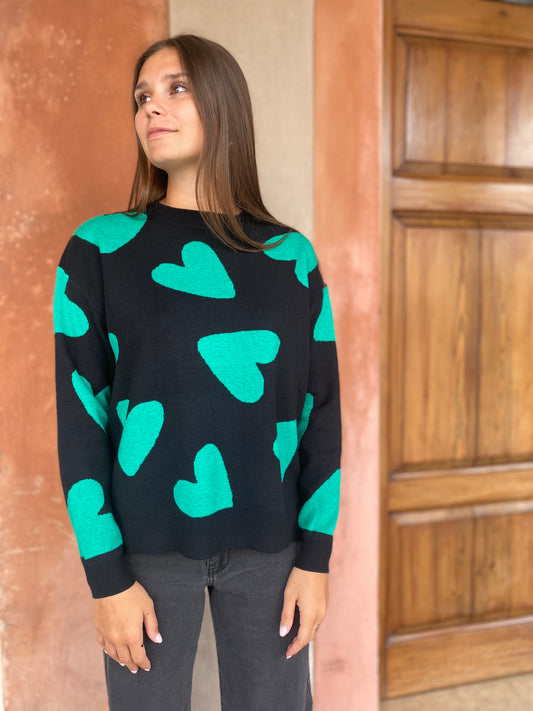 Maglione in maglia jacquard con cuori Verdi