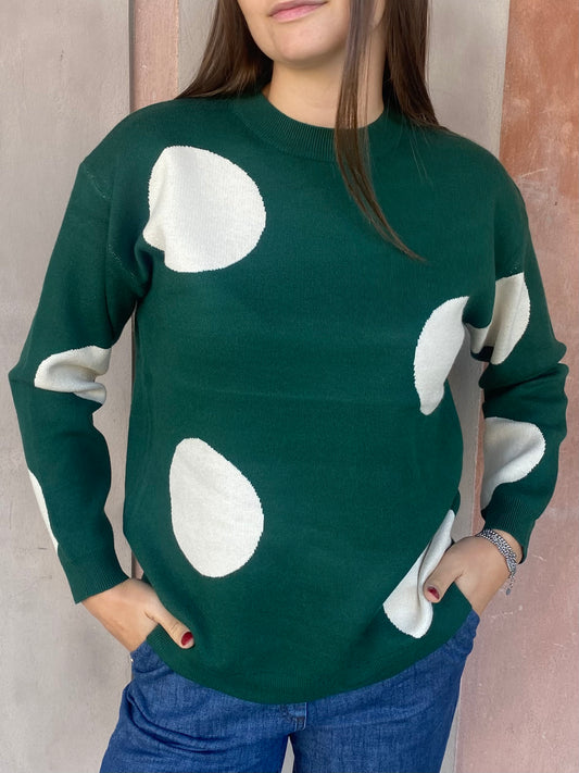 Maglione in maglia jacquard stampata a pois bianchi