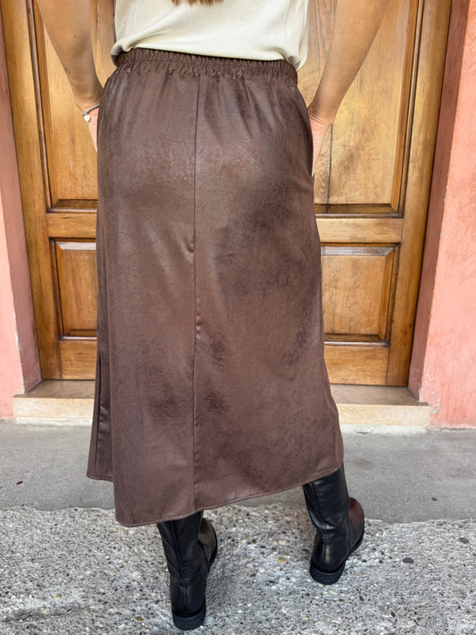 Gonna Midi Ecopelle Effetto Invecchiato Lokita