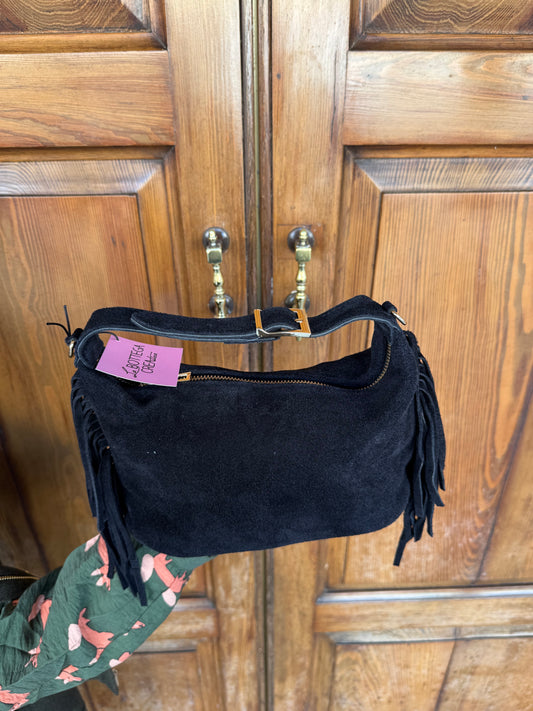Mini Borsa Donna in Vera Pelle Scamosciata con Frange