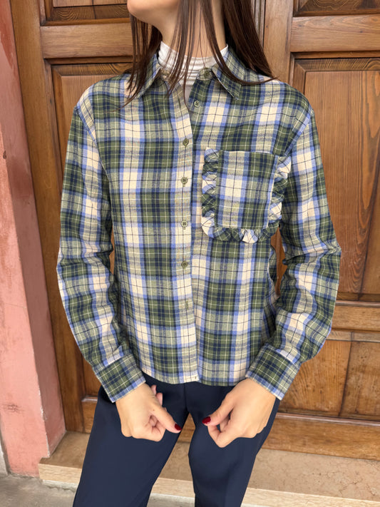 Camicia check con taschino e ruches