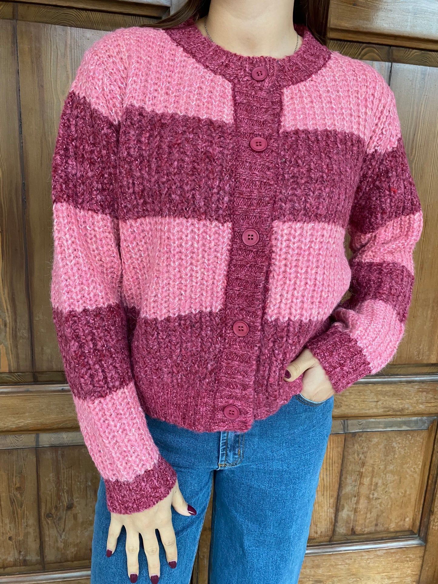 Cárdigans a maglia con stampa a righe rosa
