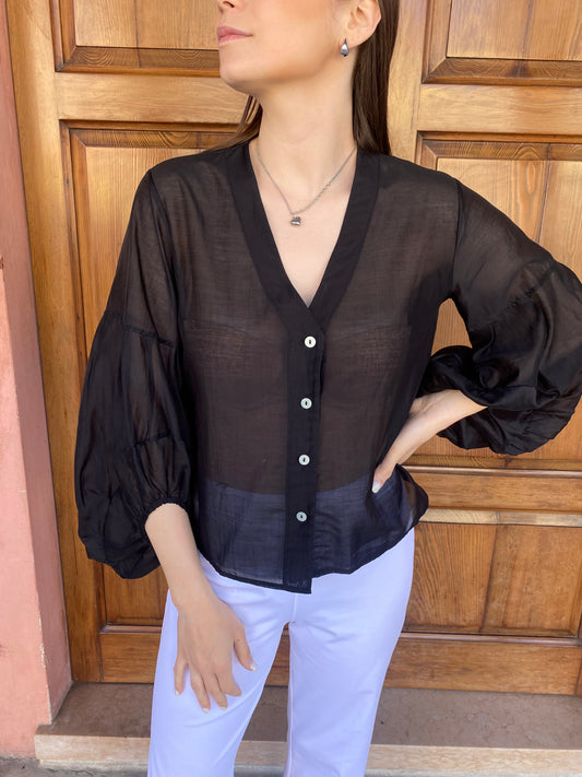 Lokita – Camicia Donna in Voile con Maniche Balloon